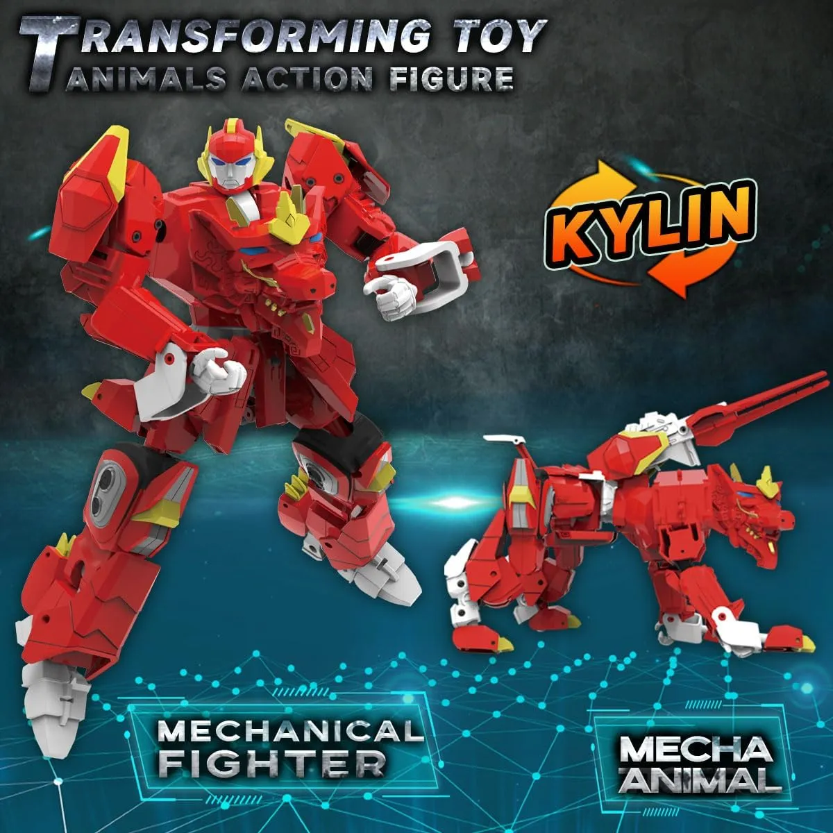 6-12 (Red) Wenbeier Animal Transforming Robot Toys Kirin Action Figure for Kids 10-in Deformation jump Robot for Boys & Girls Ages 