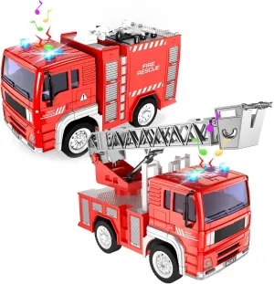 6 7 8 Years Fire Engine, 2 Pieces Fire Brigade Toy with Ladder, Light and Sound, 1:20 Fire Engine guideline from 2 Years, Birthday Christmas Party Gift for Children 3 4 5 