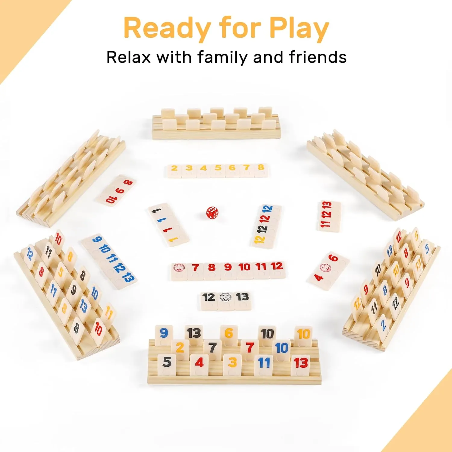 6 Player Edition with 6 subtropic oxide Wooden Racks/Trays, 160 Large Numbers Rummy Tiles Set with Zippered Case, Rummy Travel Game Set with 6 Tiles Holders - Classic Board Games for Family Adults Kids Rummy Cube 