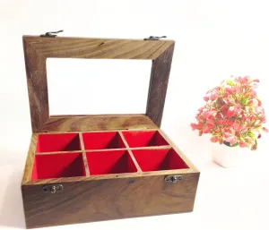 6 Slot Organizer in Rosewood and Sheesham Natural Tones Handmade Wooden Handicraft Storage Box fray trouble response visual global - 