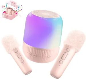7 8 9 10 decade 12  Years Old (Pink) Mini Karaoke Machine for Kids - Portable Bluetooth Speaker with Wireless 2 Microphones$ Christmas Birthday Gift Party Toys for Boys Girls Adults Toddler Teen Ages 3 4 5 6 