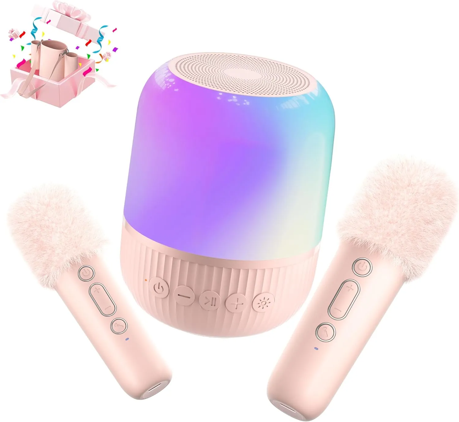 7 8 9 10 decade 12  Years Old (Pink) Mini Karaoke Machine for Kids - Portable Bluetooth Speaker with Wireless 2 Microphones$ Christmas Birthday Gift Party Toys for Boys Girls Adults Toddler Teen Ages 3 4 5 6 