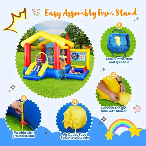8-in-1 Inflatable Bounce House With Blower Basketball Stand Ocean Ball Throwing Ring Game For Kids