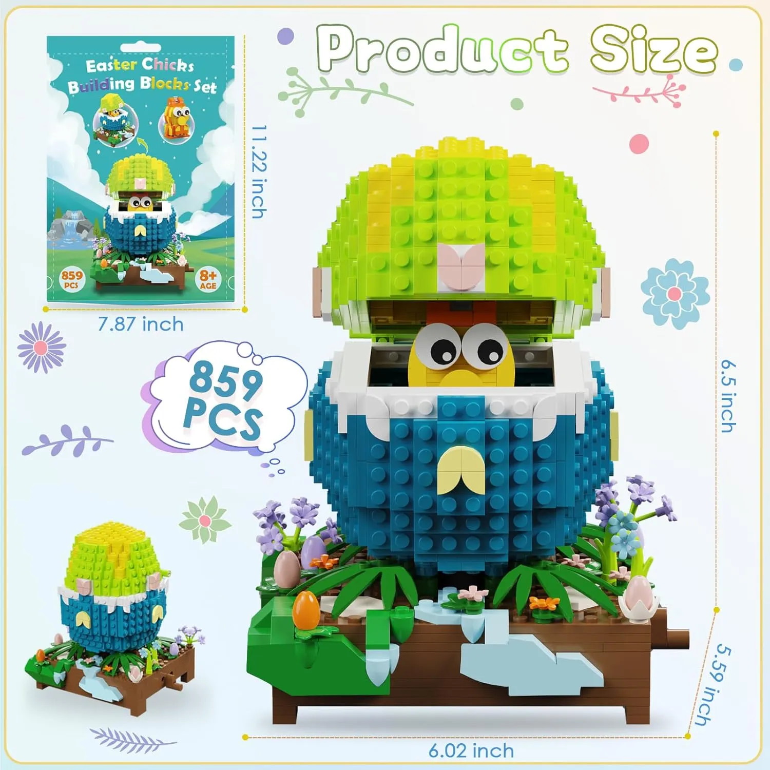 (859 PCS) QOQ Chick Building Blocks Set, Chick Building Toy Set for Adults Kids Easter Basket Stuffers Easter Toys for Kids Boys Girls Age 8  Christmas Birthday Children's apportion Day Gifts 
