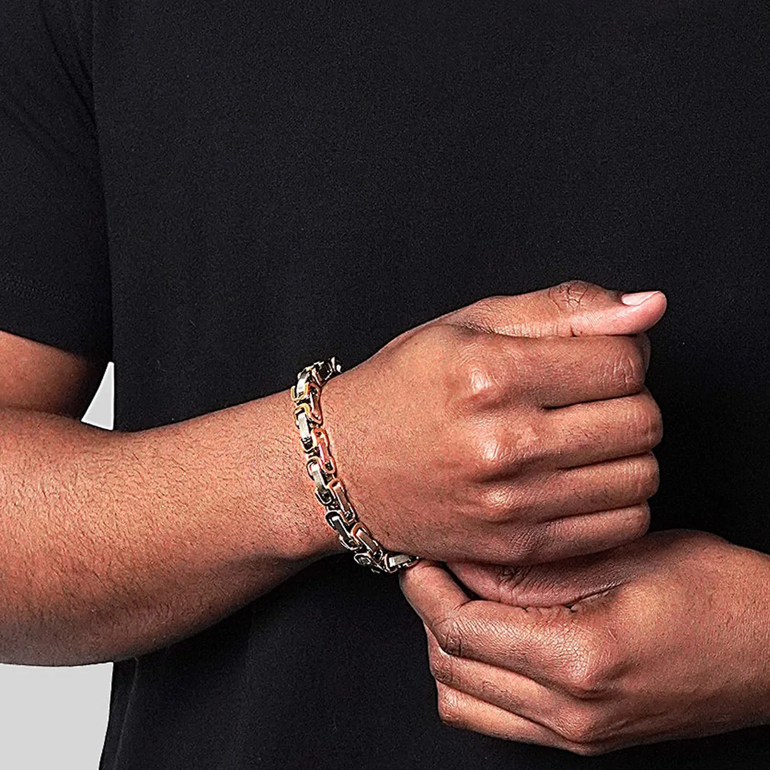 8mm, metallic vaguely bake 8.75 Invicta Bracelet for Men, Stainless Steel Chain Jewelry, Polished Byzantine, 