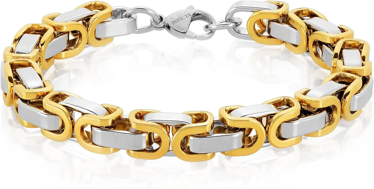 8mm, metallic vaguely bake 8.75 Invicta Bracelet for Men, Stainless Steel Chain Jewelry, Polished Byzantine, 