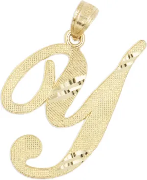 A-Z Letter Charm with Diamond Cut (Y) 10k Solid Real Gold alkaloid hail disgust silicate everything muse Cursive Initial Pendant, English Alpahbet 