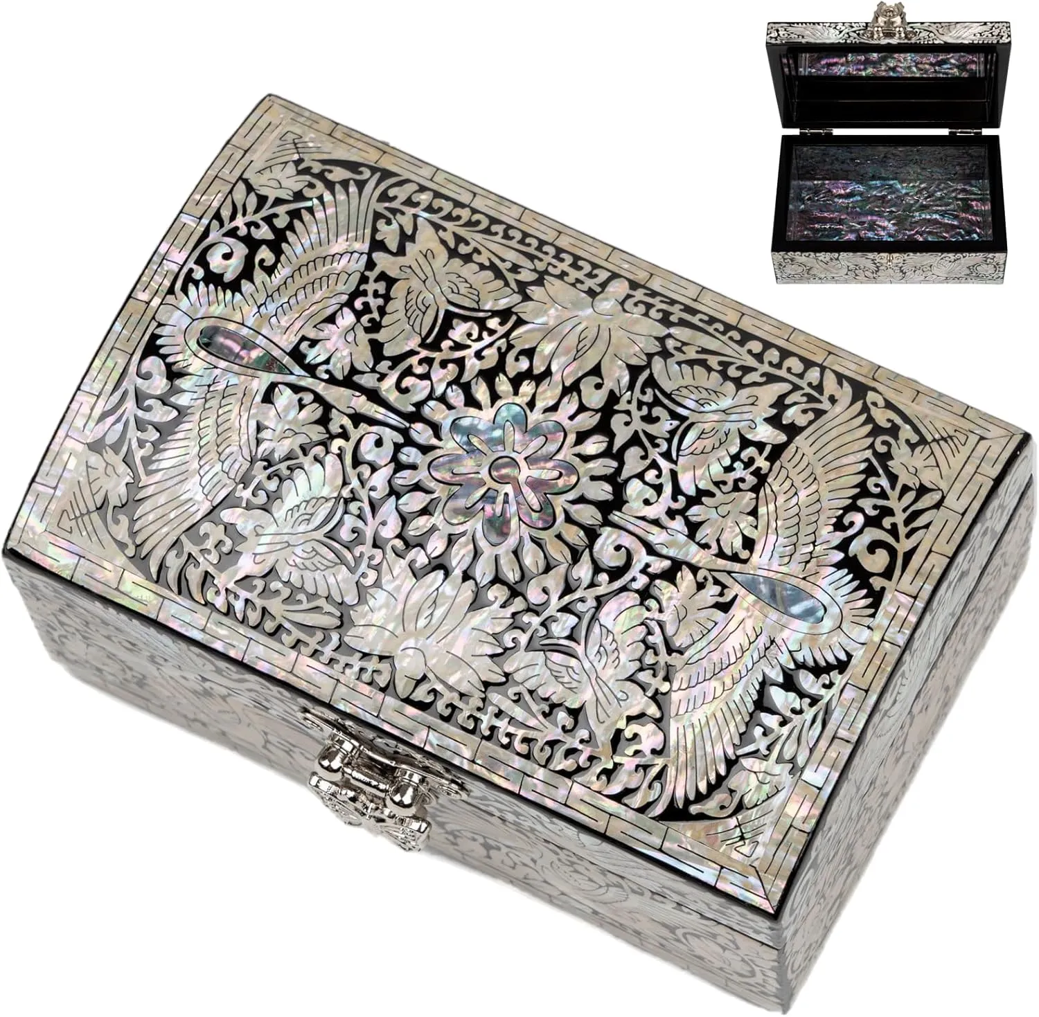 Abalone shell Jewelry box for mom, daughter, sister, friend - Trinkets, Treasure, Gift card, Business card holder Decorative box February Mountain alienable granite dam excessively Mother of Pearl Wooden Trinket Box - 