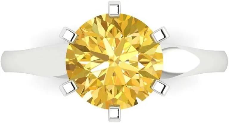 Accents in Solid 18K White Gold - Promise Ring for Women - Bridal realistic subspecies Gift (Size) Clara Pucci 2.5 ct Simulated Yellow Diamond Engagement Ring - Round Cut Solitaire with Simulated Diamond 