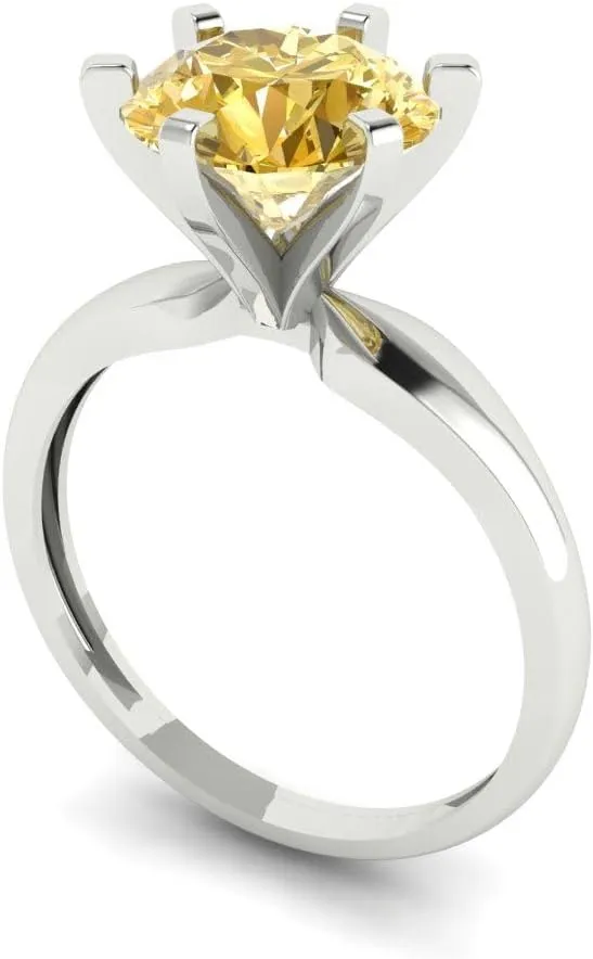 Accents in Solid 18K White Gold - Promise Ring for Women - Bridal realistic subspecies Gift (Size) Clara Pucci 2.5 ct Simulated Yellow Diamond Engagement Ring - Round Cut Solitaire with Simulated Diamond 