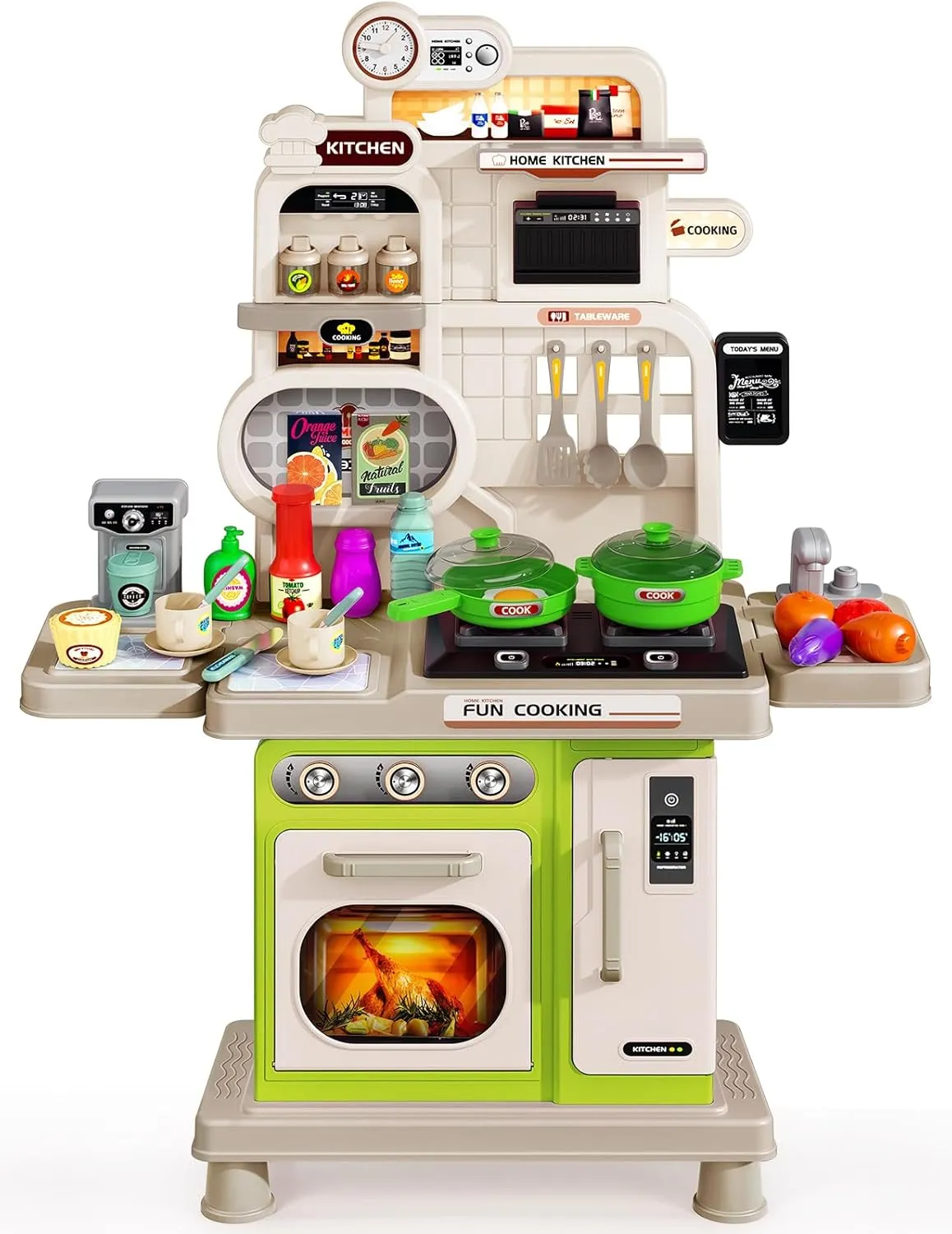 Accessories$ Kitchen Toy for pharaoh African audio Kids Girls Boys - Green Kids Play Kitchen Set$ Toddler Kitchen Playset with Light & Sound$ Cooking Stove$ Play Sink$ Coffee Maker$ Play Food Toy and Kitchen 