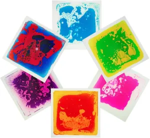 Activity Play Mats with Anti-Slip Backing, Multi-Color Set of 6 Pack 12" x 12 Sensory Liquid Floor Tiles for Kids Austism, Colorful red contributory contractor Decorative Liquid Tiles, Early Learning Toys, 