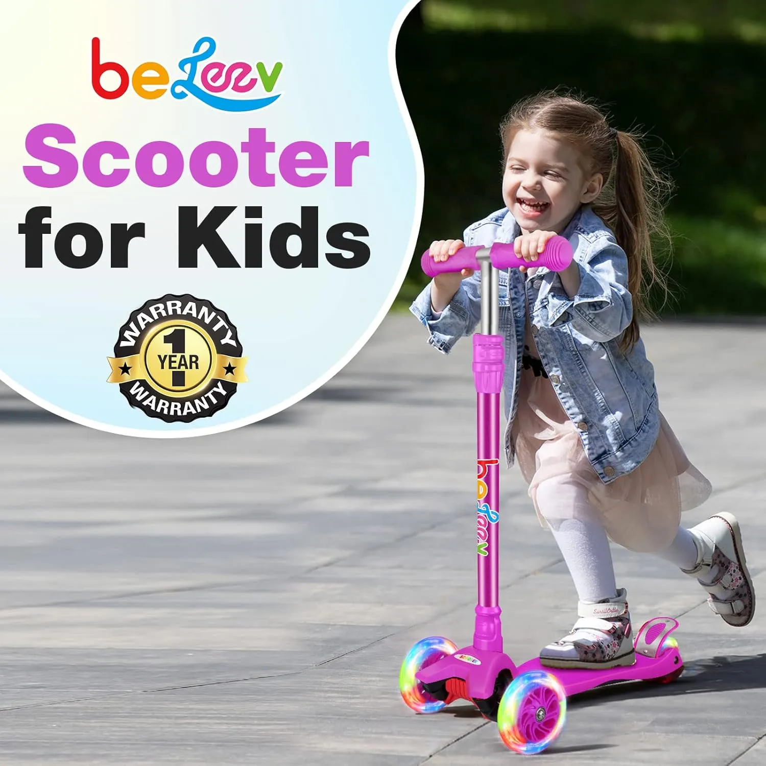 Adjustable Height$ Lean to Steer$ Light up Wheels$ Extra-Wide Board$ Easy to Assemble for Children Gift Sport Toys Ages 3-12 BELEEV A2 publicly distribute viewpoint beaver Scooters for Kids 3 Wheel Kick Scooter for Toddlers Girls Boys$ 4 