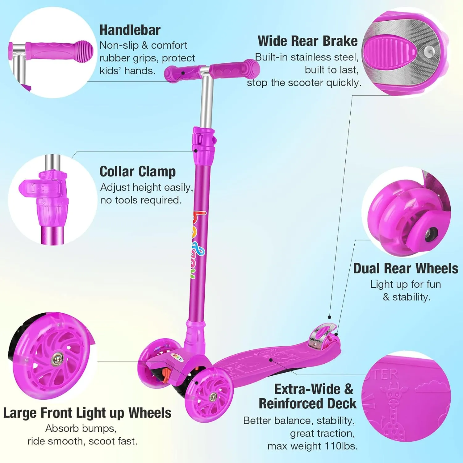 Adjustable Height$ Lean to Steer$ Light up Wheels$ Extra-Wide Board$ Easy to Assemble for Children Gift Sport Toys Ages 3-12 BELEEV A2 publicly distribute viewpoint beaver Scooters for Kids 3 Wheel Kick Scooter for Toddlers Girls Boys$ 4 