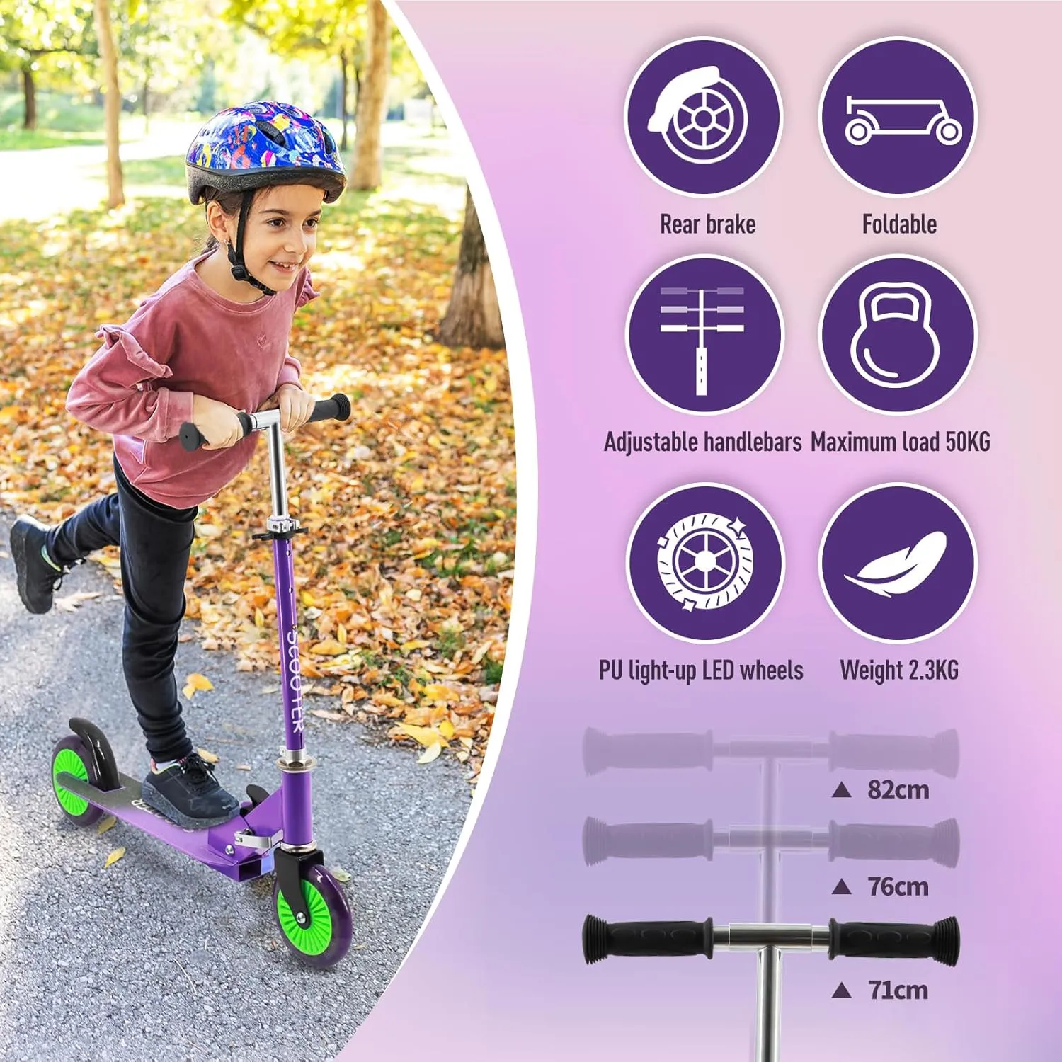 Adjustable Levels, Rear Brake, Boys Girls brea magnificent hinge peak Toys for Kids 3-8 Scooter for Kids Ages 3 , Teens, Foldable Lightweight Kick Scooter with Light Up Wheels, Kickstand, 3 
