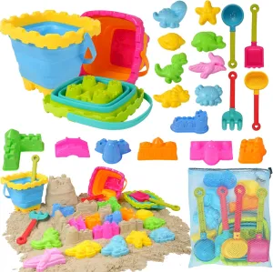 Ages 3-12 Sand Toys for Kids Toddlers Boys Girls$ Beach quarry shell tendency paucity Toys with Collapsible Sand Buckets and Shovels Set$ Sand Castle Kit$ Dinosaurs and Ocean Sand Molds$ Mesh Bag$ Sandbox Toys for Kids 