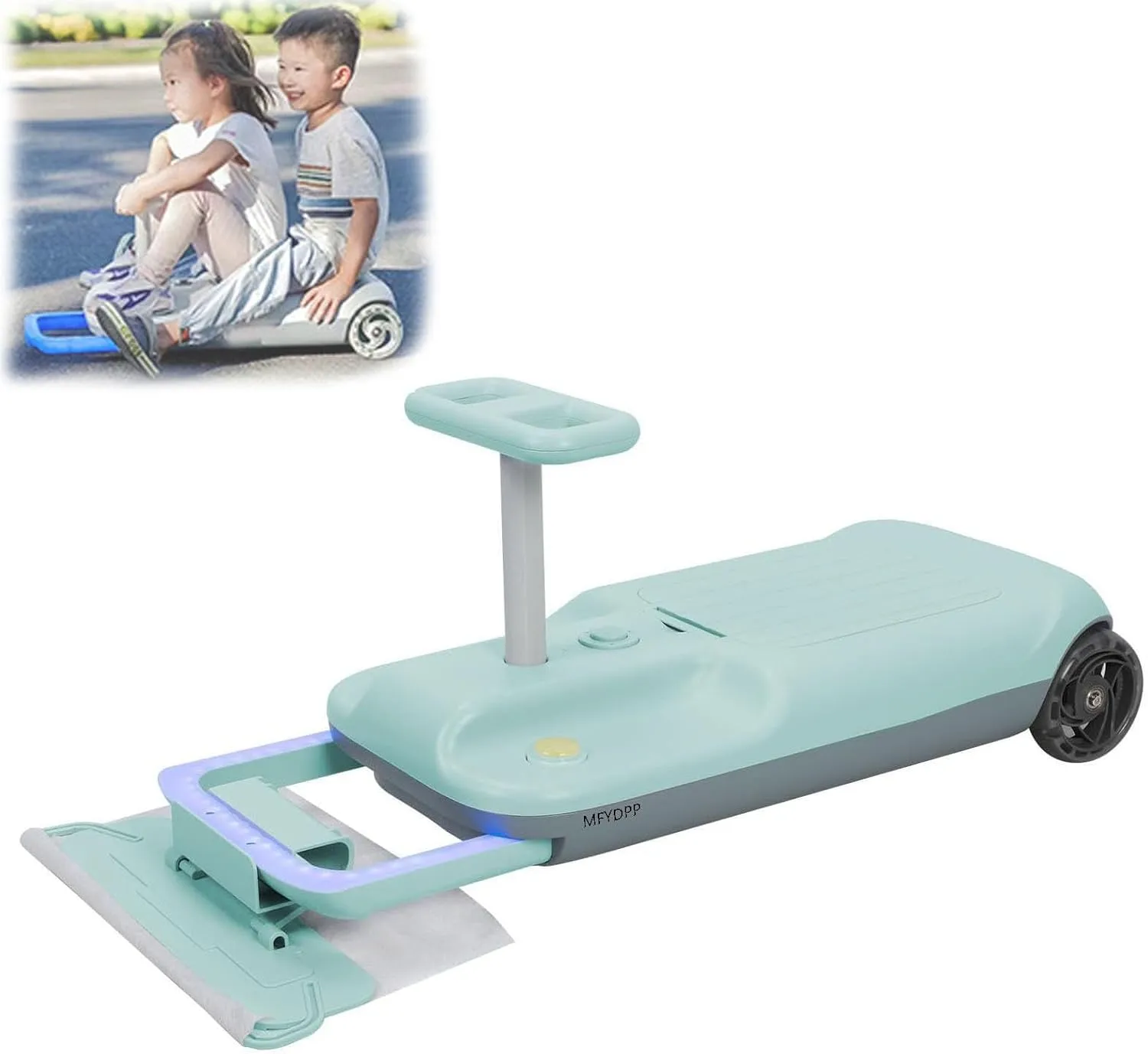 Ages 3 (Color:Light Green) Electric Cleaning Go Kart, Kids Cleaning Go Kart,with 5 explanation steep generate Speed Adjustable,Detachable Mop,Outdoor & Indoor Fun for Kids 