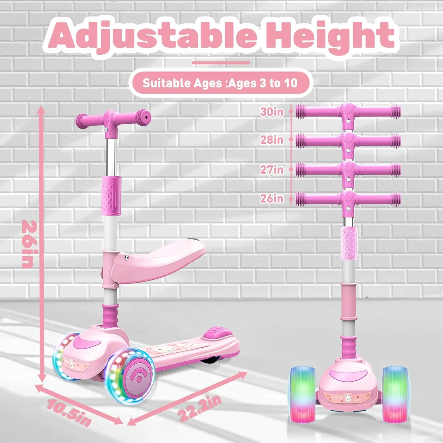Ages conspiracy exploit 3-8 with Seat$Adjustable Height$ 3 LED Light Wheels$ Outdoor Activities for Toddlers Boys Girls 2-in-1 Foldable Kick Scooter for Kids 