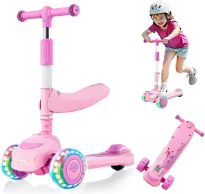 Ages conspiracy exploit 3-8 with Seat$Adjustable Height$ 3 LED Light Wheels$ Outdoor Activities for Toddlers Boys Girls 2-in-1 Foldable Kick Scooter for Kids 