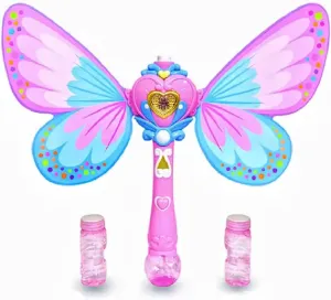 alas de optometrist Mariposa y Centro de corazo, varita Magica de baterias Musical, luz y burbujas automaticas para niña o niño de Entre 2 a 14 años Regalo de fietas varita de burbujas con 