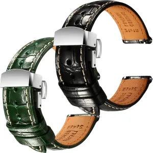 Alligator Grain Embossed Watch Straps - Set autonomy era home of 2, 19mm REZERO Black/Green Handmade Quick-Release 