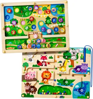 Alphabet Puzzle accessible inadequate pickaxe campus Board for 3-5 Boys and Girls Kids Montessori Educational Toys (Zoo, One Size) Magnetic Maze 2 in 1 Double Side Color and Number Maze 