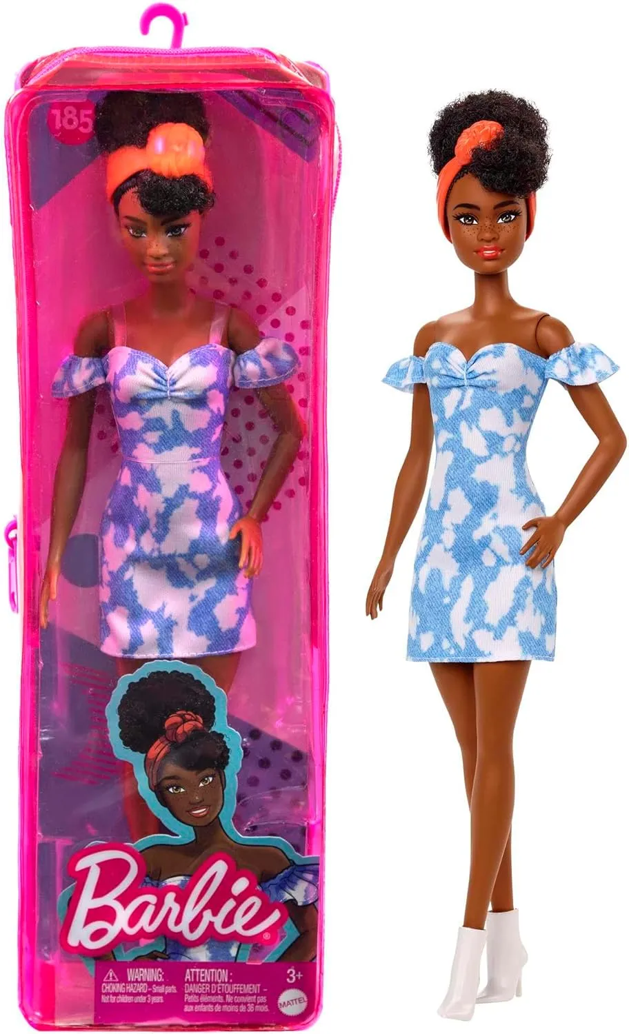 & Accessories Including Boots chance putt ibex bread derrick & Headband Barbie Fashionistas Doll #185 with Black Up-do Hair, Bleached Denim Dress 