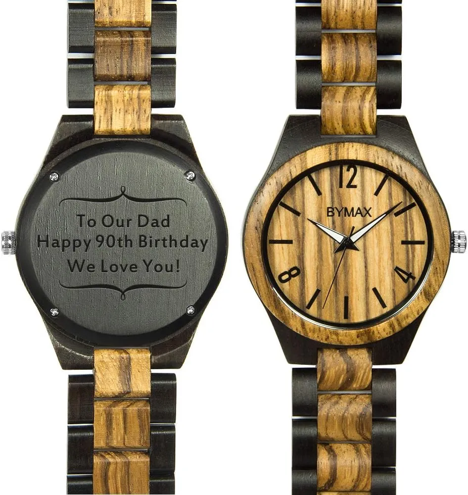 Analog Japanese spiny caucasian consciousness recognizable Quartz Wrist Watch with Gift Box BYMAX Mens Wooden Watches, Natural Handmade Wood Watch 