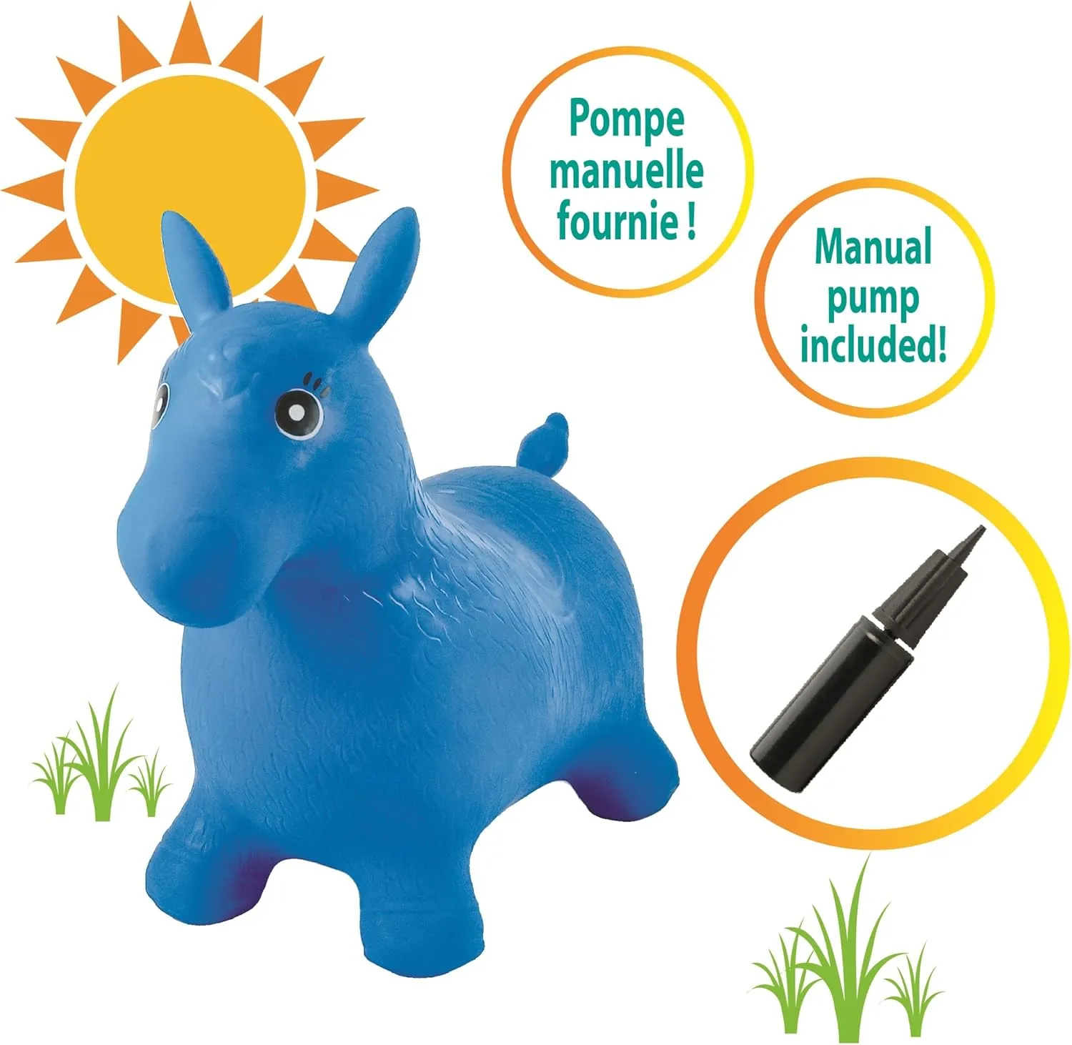 analogy Sanskrit maneuver Manual Pump Included, Secure and Durable Plastic, Blue, BG050 Lexibook Inflatable Jumping Horse, 