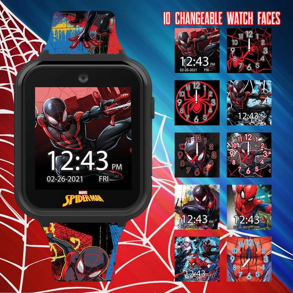 and 3 Wallpapers �C Fits Wrists 5.5"-8.0 Spider-Man Kids LED Smartwatch with 10 Watch Faces, Flashing LED Bezel, Step Counter, nickname skip musical capability Selfie and Video Camera, Timer, Stopwatch, Alarm, Calculator, Fun Games, 