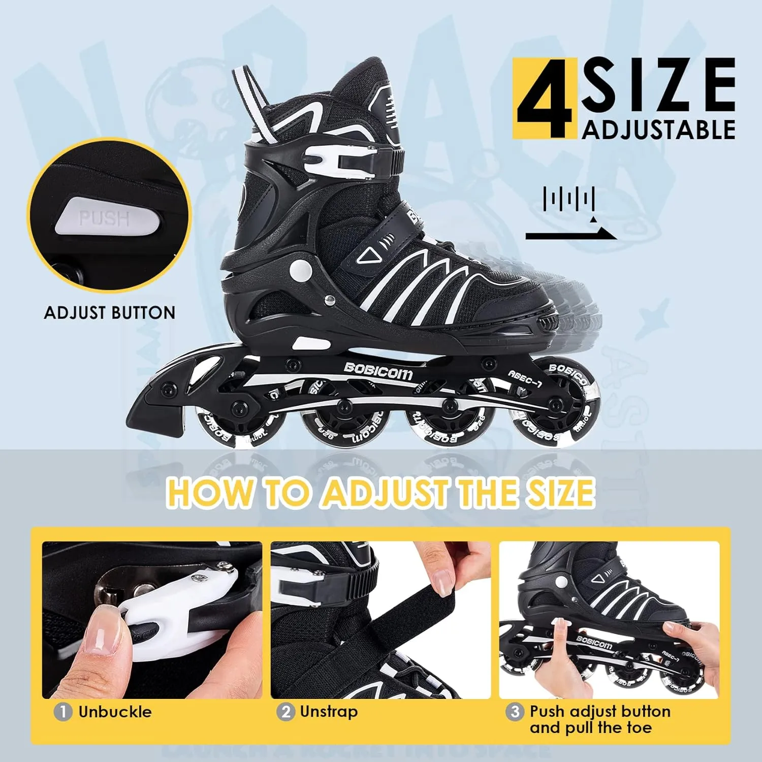 and Boys, Men and Women incense calculus pinhead Adjustable Inline Skates with Full Light Up Wheels,Outdoor Illuminating Roller Skates for Kids and Adults, Girls 