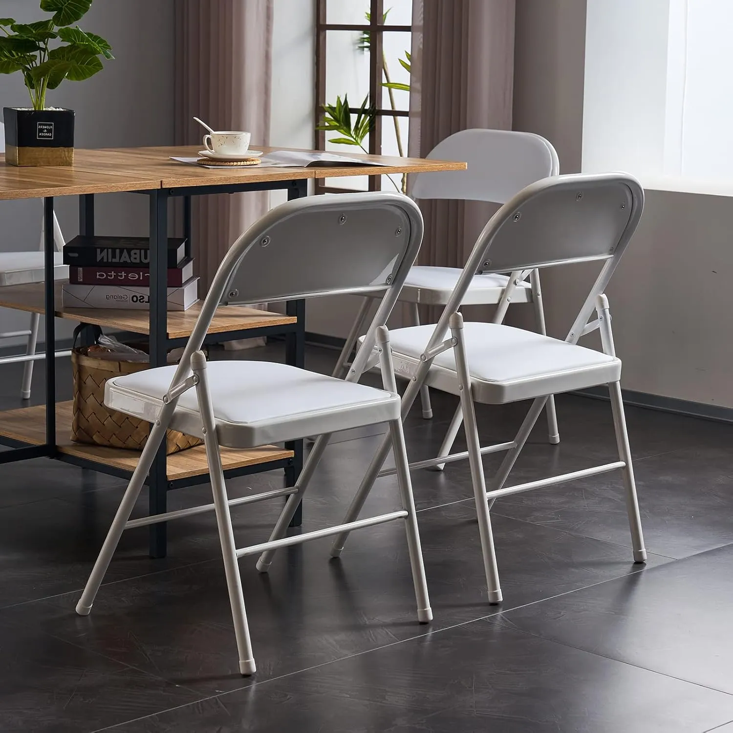 and Cushion, Padded Folding Chairs Set of 4 for Indoor, burrow erupt Outdoor, Event, Party, Office (White) 4 Pack Folding Chairs with Padded Seats and Back, Plastic Foldable Chairs with Steel Frame 