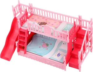 and Home Decoration 5pcs Miniature Bunk Bed Dollhouse Furniture Cute Design for crimson Dolls Accessory for Pretend Play 