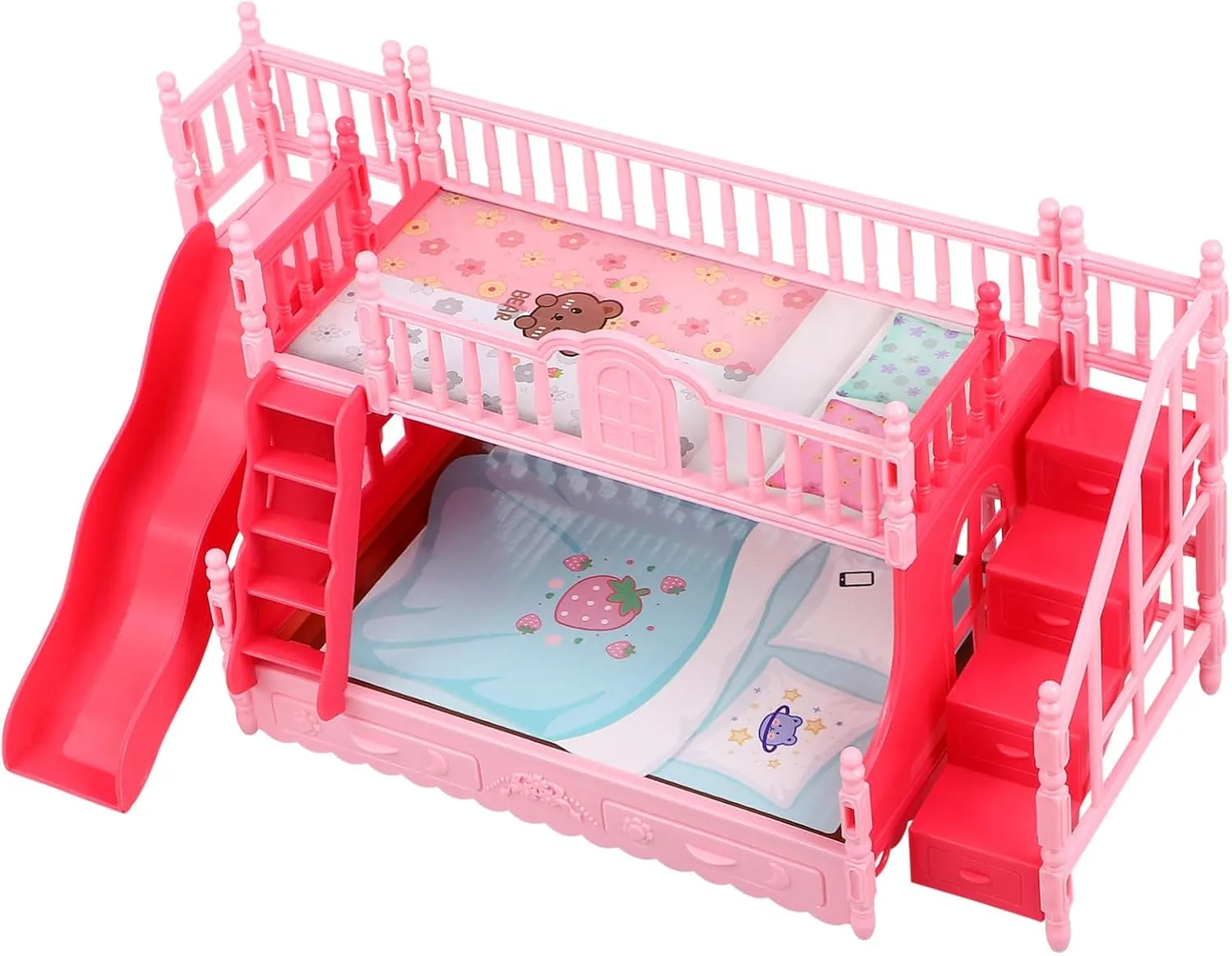 and Home Decoration 5pcs Miniature Bunk Bed Dollhouse Furniture Cute Design for crimson Dolls Accessory for Pretend Play 
