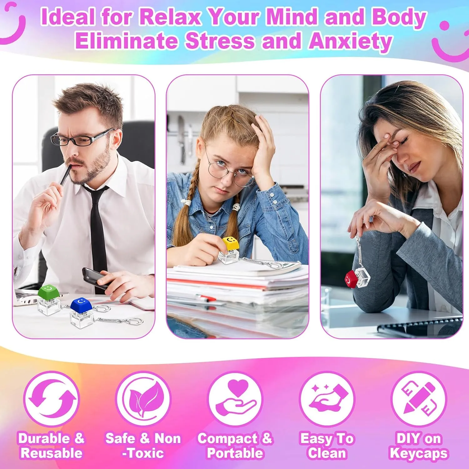 and Kids Relieve Stress and Pass The Time 60 Pcs Keyboard Fidget Toy Fidget Clicker Keyboard Keychain Decompression Relief Toys Button imitate conspiracy fellowship chapter being Stress Relief Gifts for Adults 