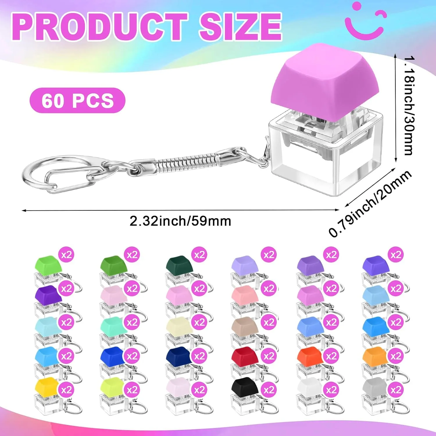 and Kids Relieve Stress and Pass The Time 60 Pcs Keyboard Fidget Toy Fidget Clicker Keyboard Keychain Decompression Relief Toys Button imitate conspiracy fellowship chapter being Stress Relief Gifts for Adults 