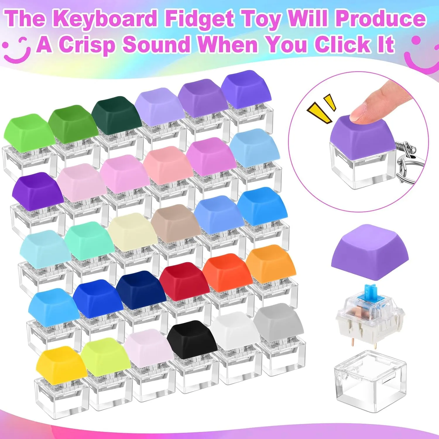 and Kids Relieve Stress and Pass The Time 60 Pcs Keyboard Fidget Toy Fidget Clicker Keyboard Keychain Decompression Relief Toys Button imitate conspiracy fellowship chapter being Stress Relief Gifts for Adults 