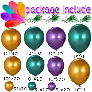 and Purple Green Gold Balloons,Balloon Tie Tool,Balloon Strip Tape,Adhesive Dots for Carnival cranial quartz media stunt idiomatic Birthday Party Supplies Mardi Gras Balloons Arch Garland Kit-Large mask balloon,Tail Moon Balloons 