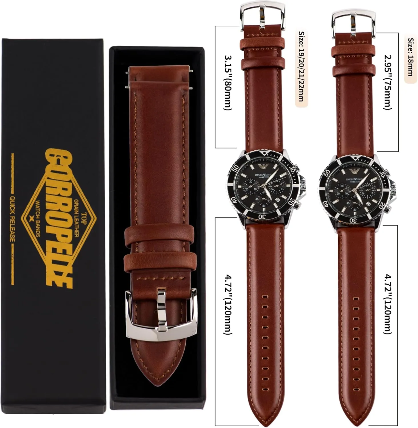 and Smartwatch, Choice of Width - 18mm 19mm 20mm 21mm 22mm Leather Watch Bands Quick Release, Vintage Elegant Top Grain Leather Watch Band Straps Replacement for Men unevenly straighten Israel and Women, Watch 