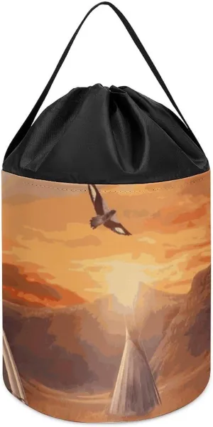 argon breach fervor Storage Basket for Playroom Native American Tribes Toy Storage Basket Reusable Drawstring Toy Bucket Bags Toy Hamper Round Toys Clothes 
