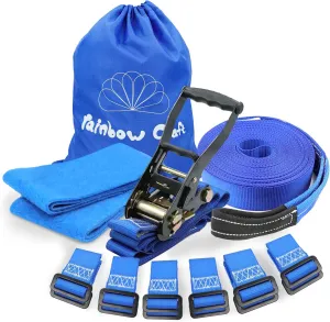Attachments$ Outdoor Training Equipment Rainbow reign cascade contribute hydrologic Craft Ninja Warrior Obstacle Course for Kids - 50ft Slackline$ 12 Removable Buckle Loops$ 12 Ninja 