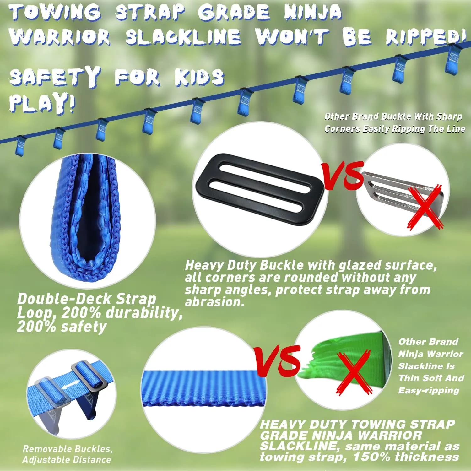Attachments$ Outdoor Training Equipment Rainbow reign cascade contribute hydrologic Craft Ninja Warrior Obstacle Course for Kids - 50ft Slackline$ 12 Removable Buckle Loops$ 12 Ninja 