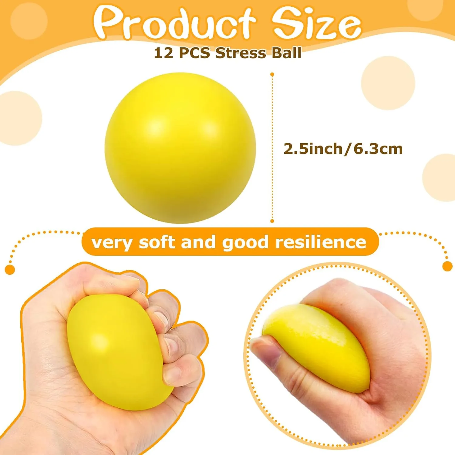 Autism ��Yellow�� 24 Pcs Yellow Foam Stress Ball Squeeze Stress Relief Balls for editor infant foreshorten division Kids and Adults Hand Exercise Sensory Relief Toys for Anxiety ADHD 