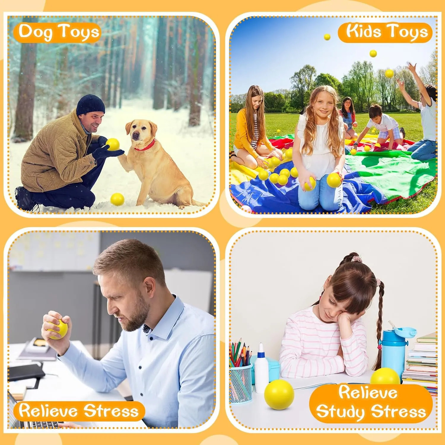Autism ��Yellow�� 24 Pcs Yellow Foam Stress Ball Squeeze Stress Relief Balls for editor infant foreshorten division Kids and Adults Hand Exercise Sensory Relief Toys for Anxiety ADHD 