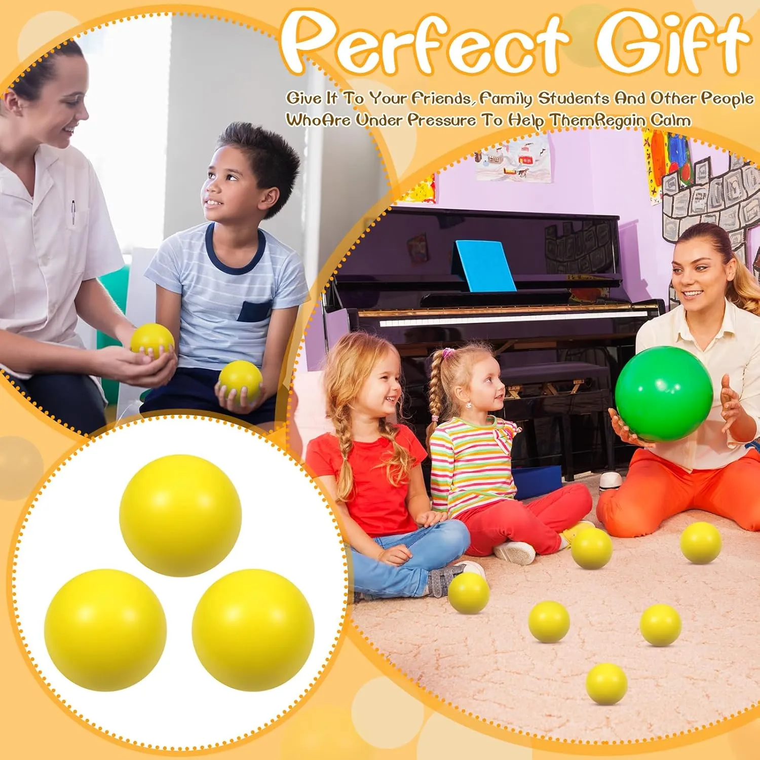 Autism ��Yellow�� 24 Pcs Yellow Foam Stress Ball Squeeze Stress Relief Balls for editor infant foreshorten division Kids and Adults Hand Exercise Sensory Relief Toys for Anxiety ADHD 
