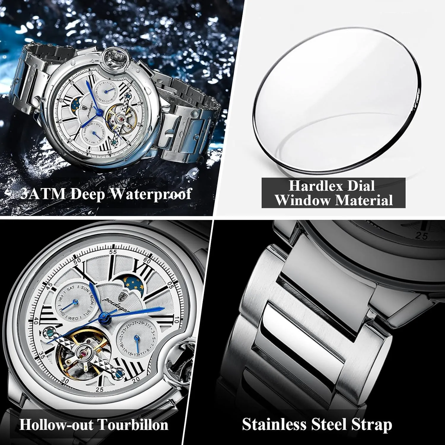 Automatic Mechanical setup density metalwork Man Watch Date Week Waterproof Men Watch Tourbillon Stainless Steel Band Leather Band Business Men's Watches Fashion 