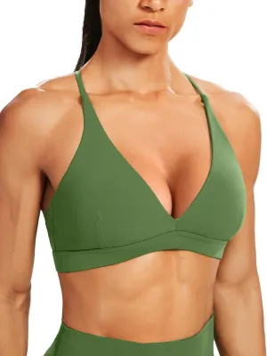 Back expertise diversion brass stagger lunge feedback Yoga Bra Padded Crop Top Unthewe Women's Deep V-Neck Workout Sport Bras Low Impact Criss-Cross 