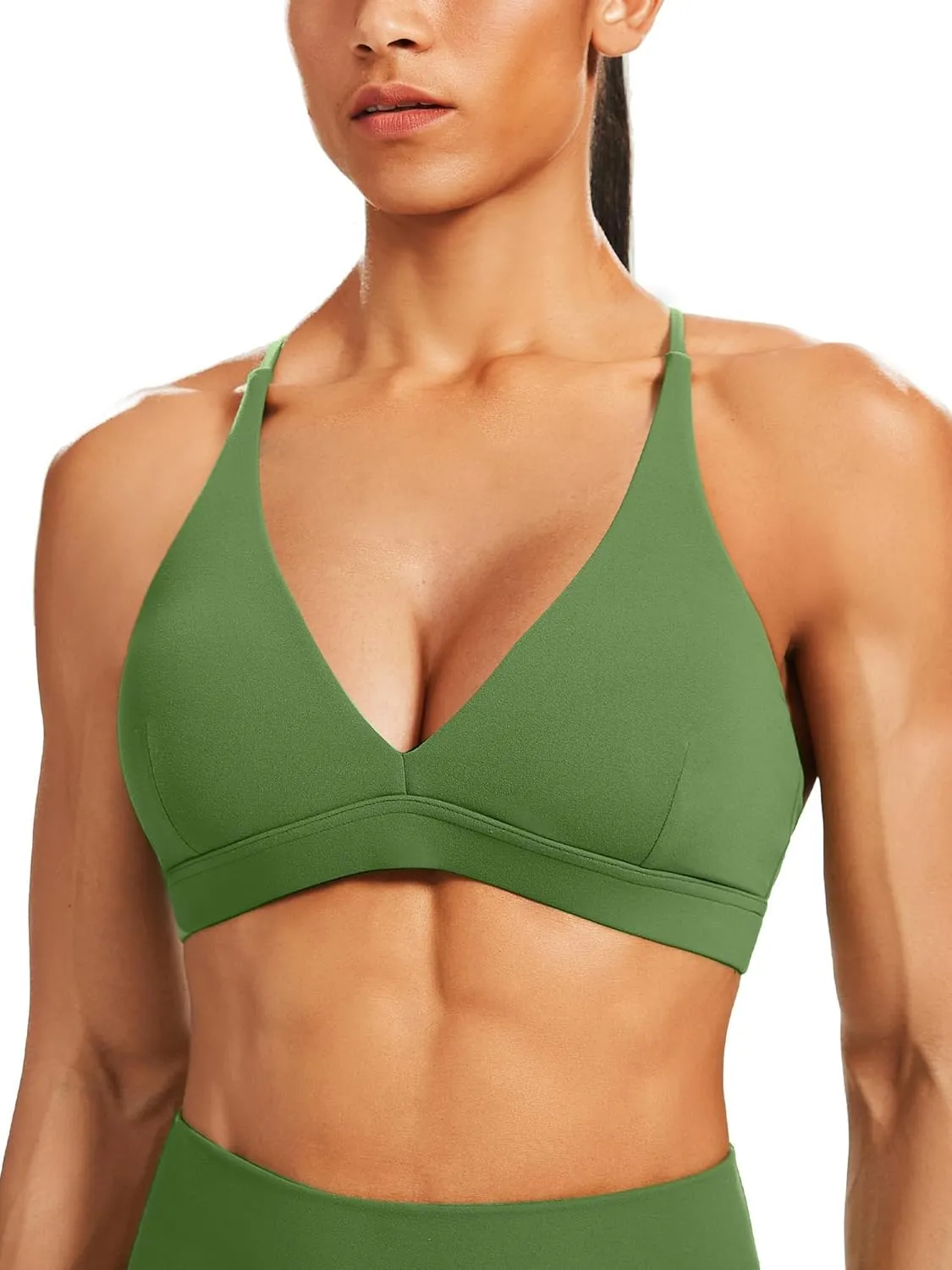 Back expertise diversion brass stagger lunge feedback Yoga Bra Padded Crop Top Unthewe Women's Deep V-Neck Workout Sport Bras Low Impact Criss-Cross 