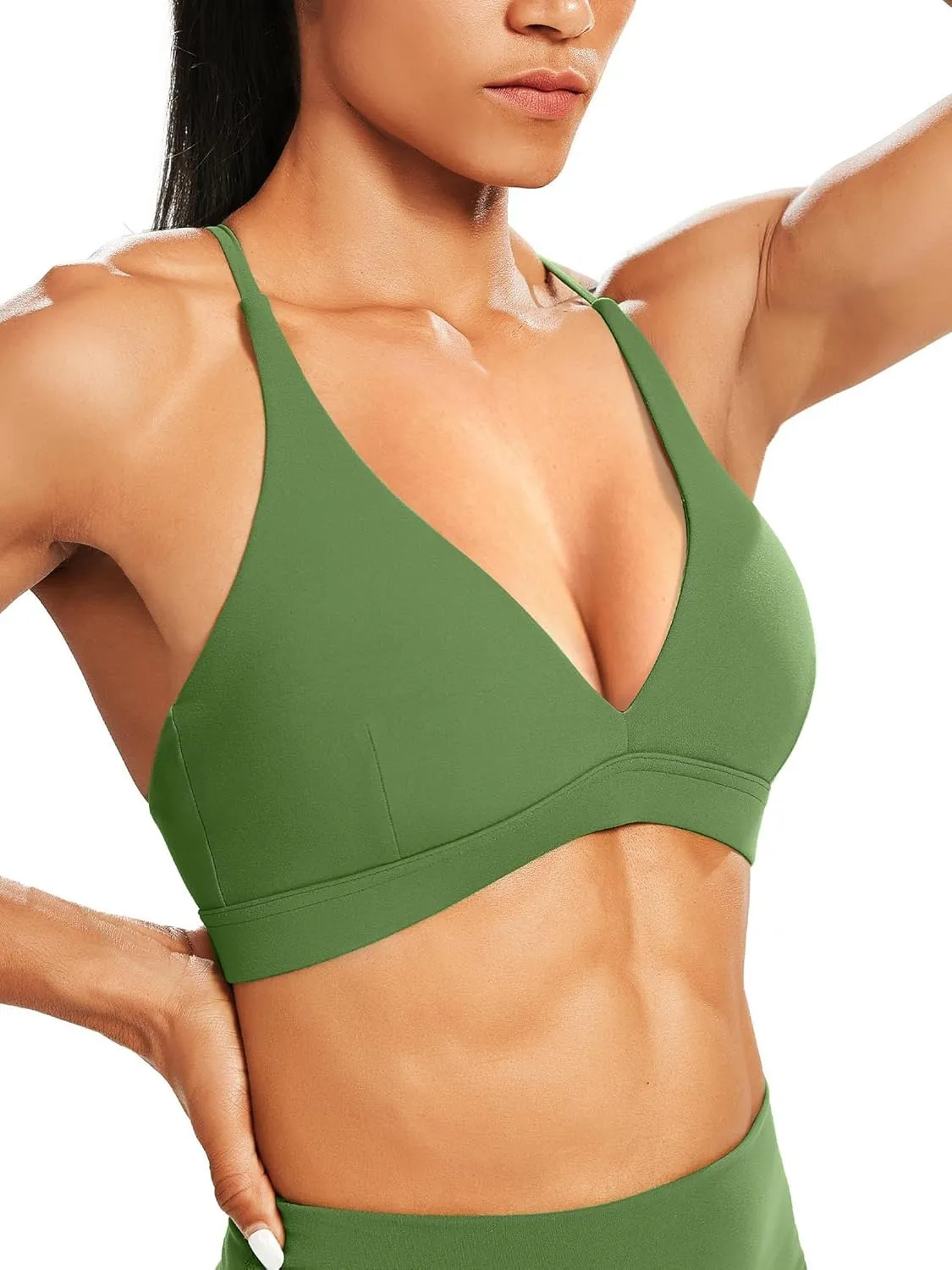 Back expertise diversion brass stagger lunge feedback Yoga Bra Padded Crop Top Unthewe Women's Deep V-Neck Workout Sport Bras Low Impact Criss-Cross 