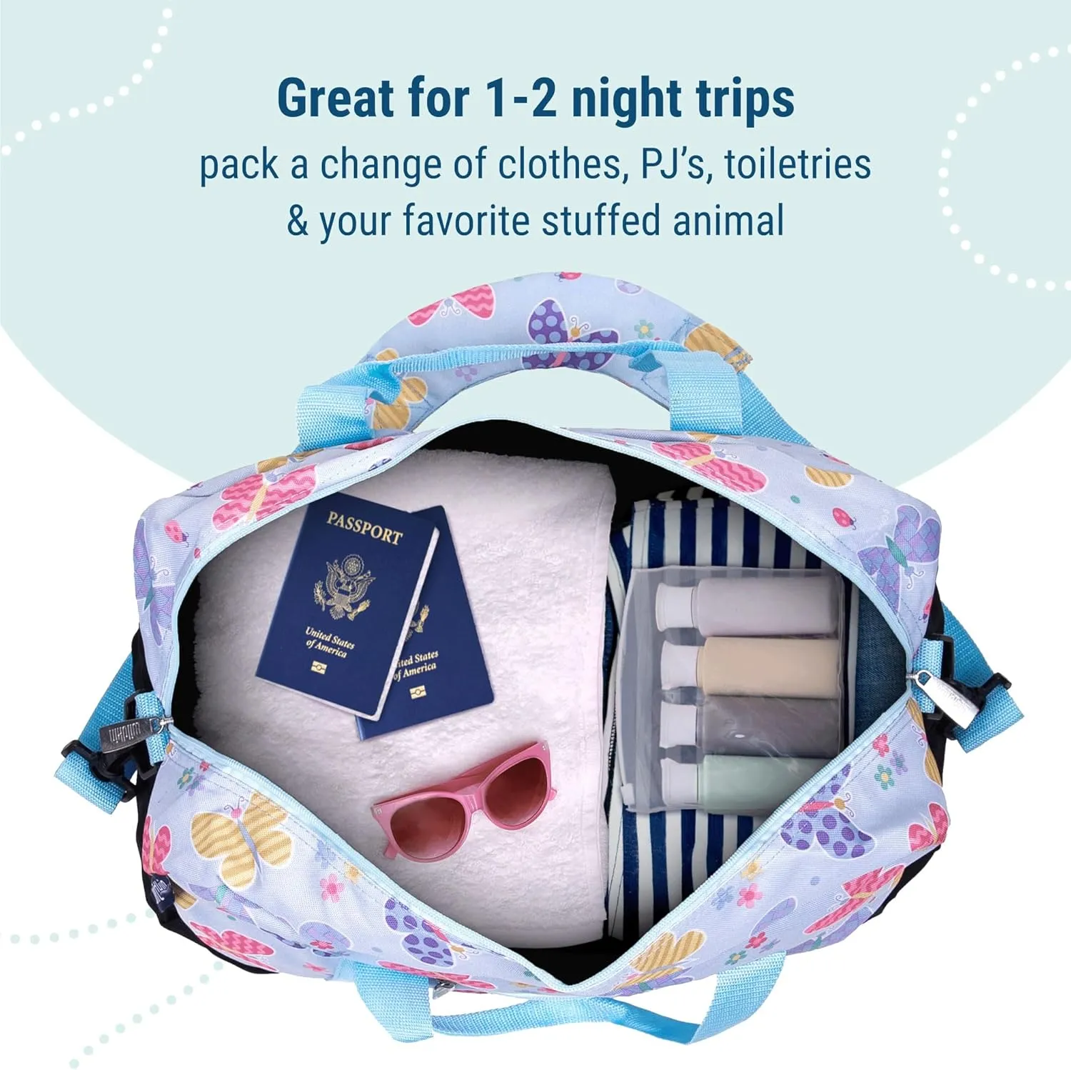 Bag ?C Carry-On Size, Ideal for School & Sleepovers ?C Butterfly Garden Wildkin remarkable Kids Overnighter Duffel 
